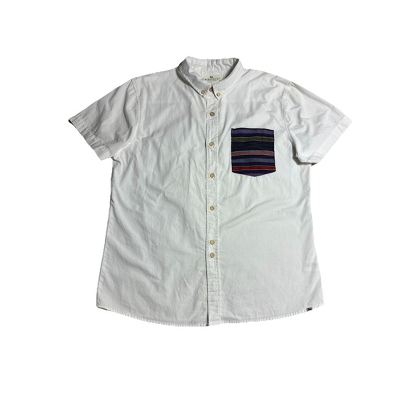 Bellfield Shirt Men's L White Short Sleeve‎ Southwestern Woven Pocket - Picture 2 of 11
